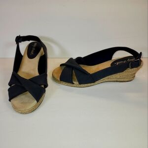 Easy Street Navy Blue Slingback Open Toe Wedge Espradilles Sandals S 7.5W NWOB